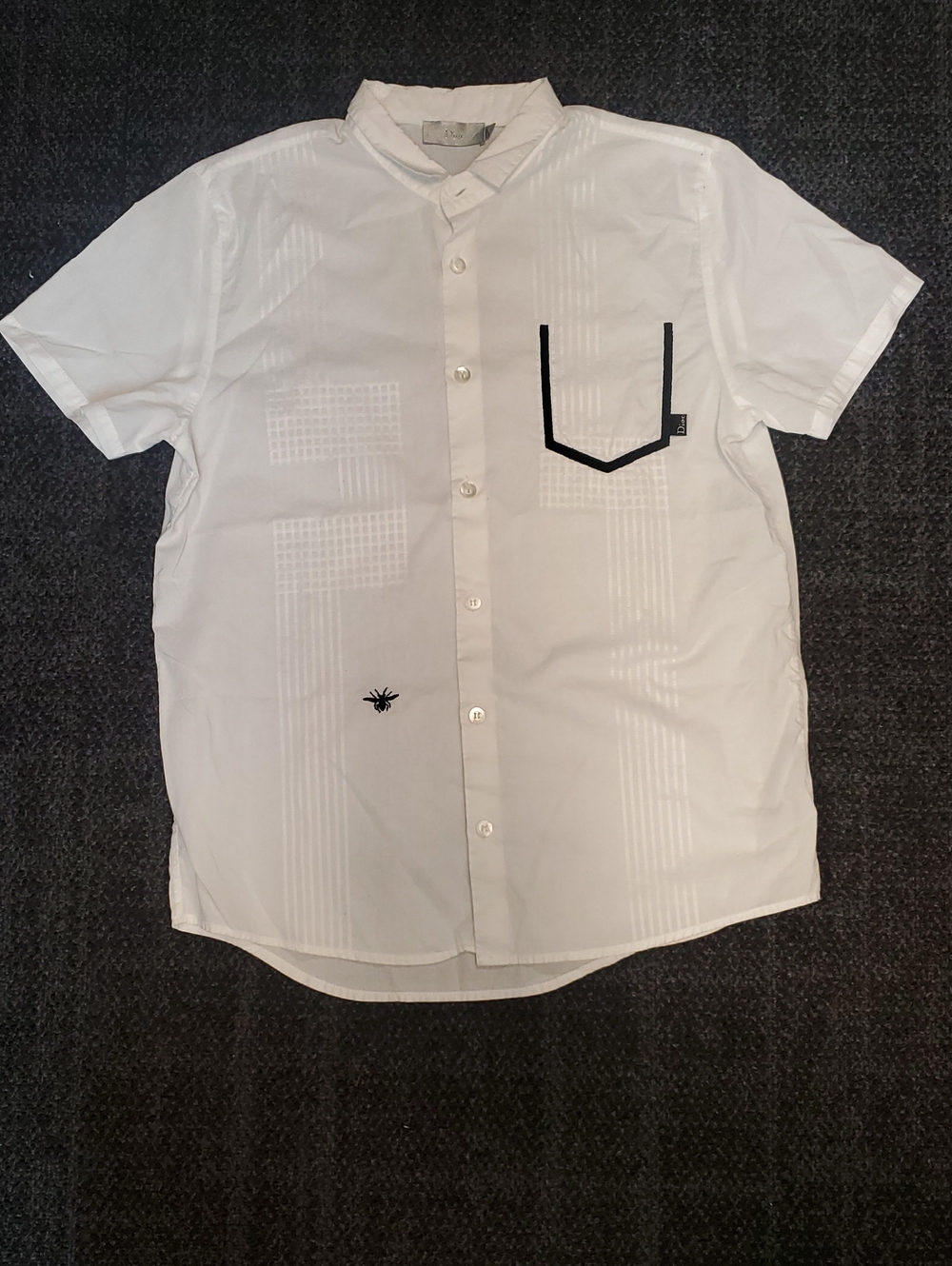 Dior White Short-Sleeve Button-Down Shirt with Black Pocket Trim
